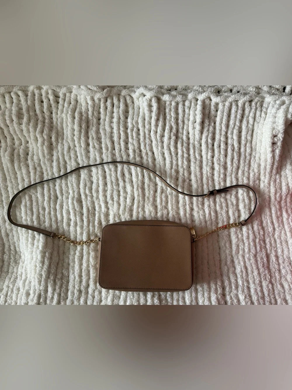 Michael Kors Taupe Saffiano Leather Crossbody with Gold Chain